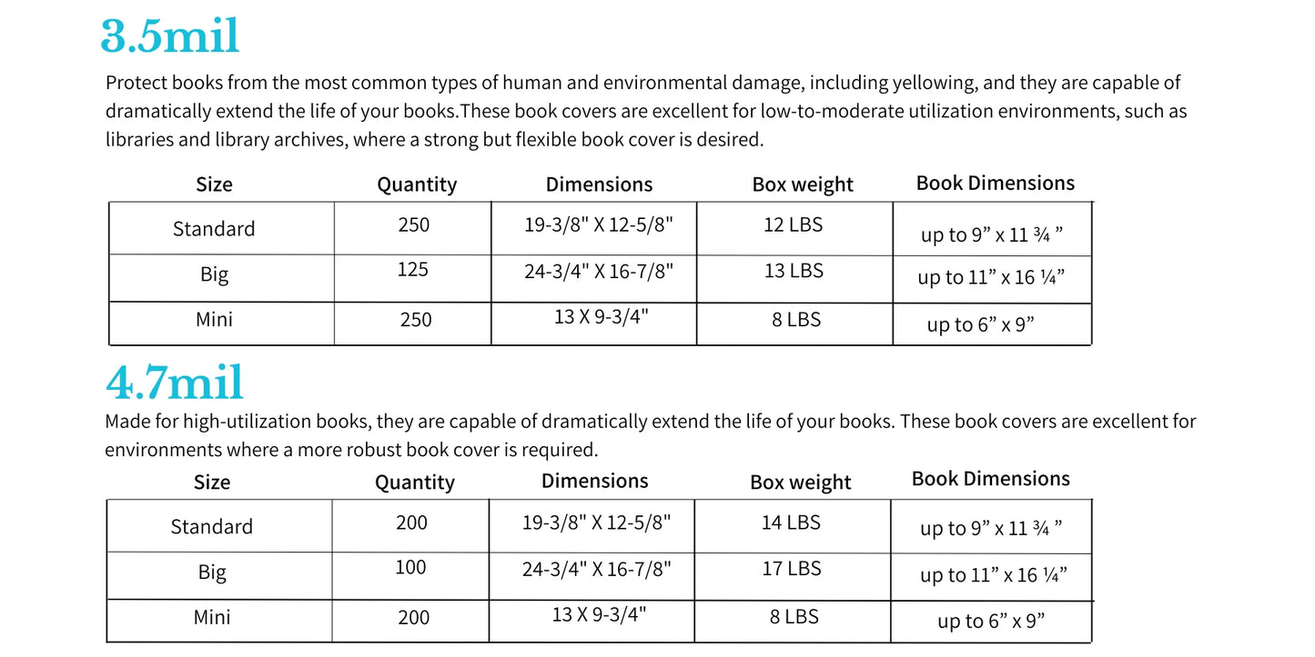 ARCHIVAL ECO Book Covers - 3.5mil Thickness